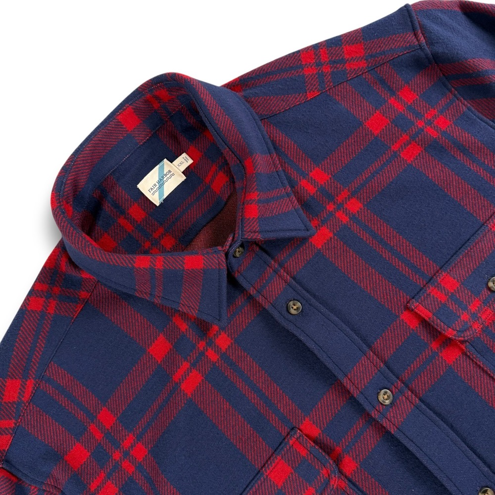 Fair Harbor‎ Dunewood Flannel Shirt Mens XXL Blue Red Plaid Long Sleeve